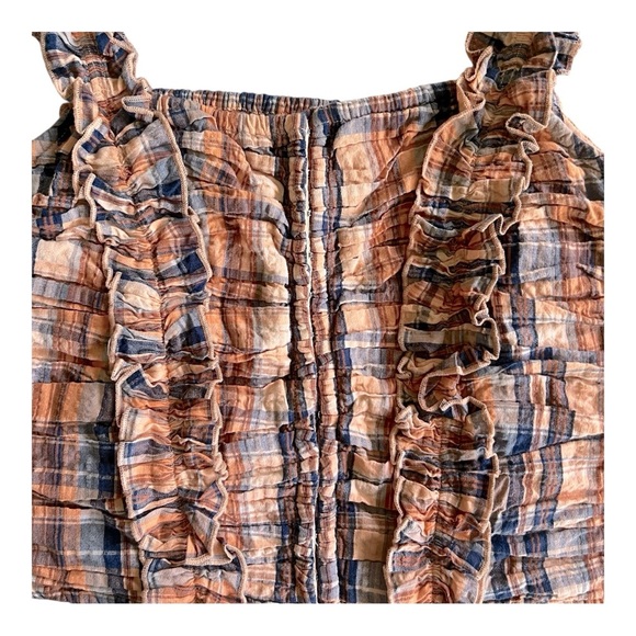 Anthropologie Crop Tank Corset Ruffle Smocked Plaid Verb Pallavi Singhee Size S - Picture 6 of 16